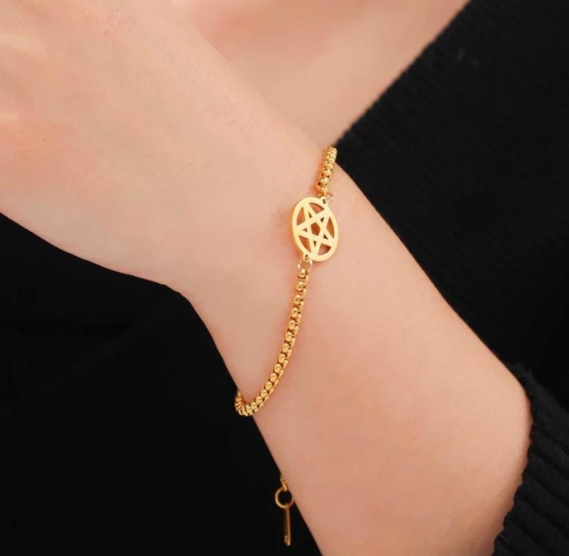 Pentacle Bracelets Stainless Steel Pentagram Bracelet in Gold or Silver - Guiding Lights Boutique