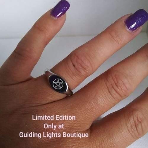 Pentagram Engraved Pentacle Star High Polished Stainless Steel Limited Edition Ring - Guiding Lights Boutique