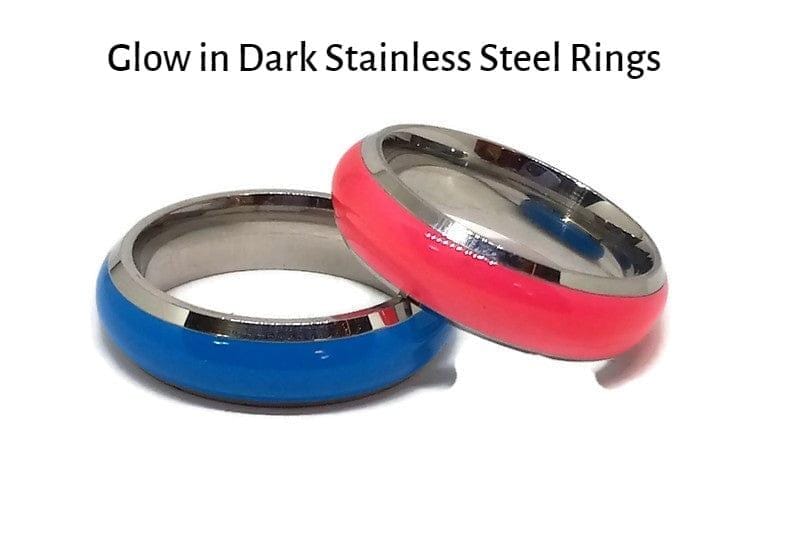 Pink or Blue Glow in the Dark Stainless-Steel Ring 4mm Band Luminous Rings - Guiding Lights Boutique