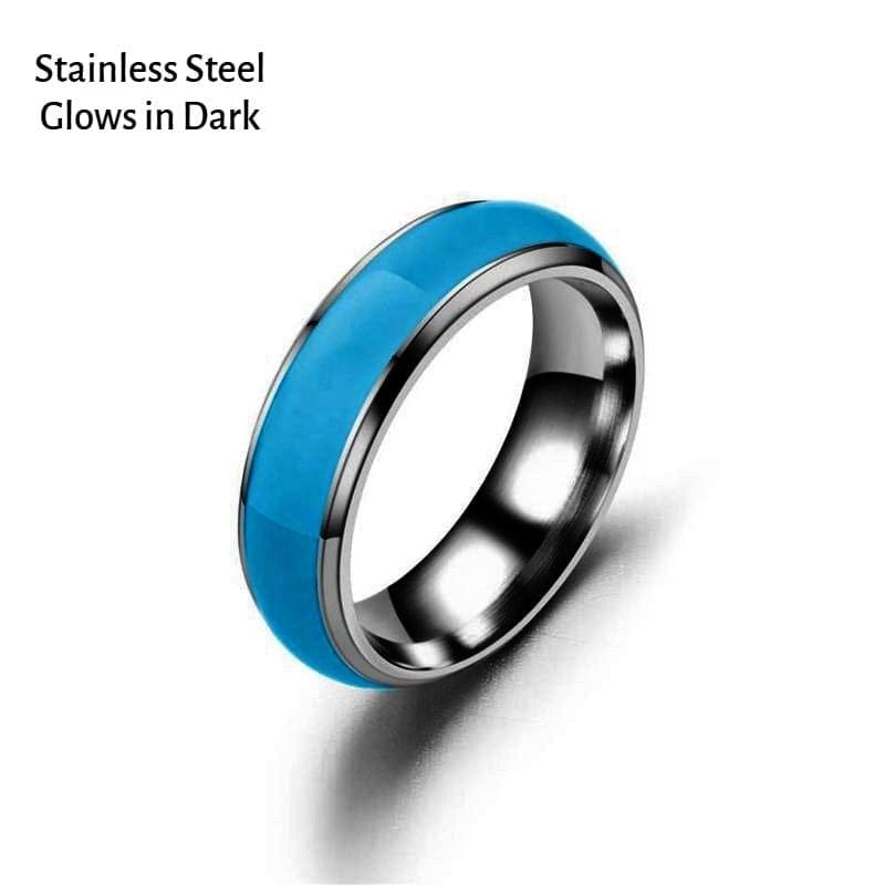 Pink or Blue Glow in the Dark Stainless-Steel Ring 4mm Band Luminous Rings - Guiding Lights Boutique
