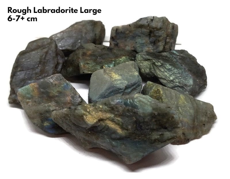  Rough Raw Flash Labradorite sizes from 1.75 to 3+inch with info card - Guiding Lights Boutique