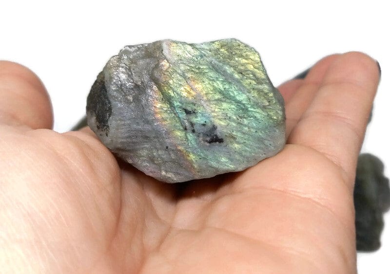  Rough Raw Flash Labradorite sizes from 1.75 to 3+inch with info card - Guiding Lights Boutique