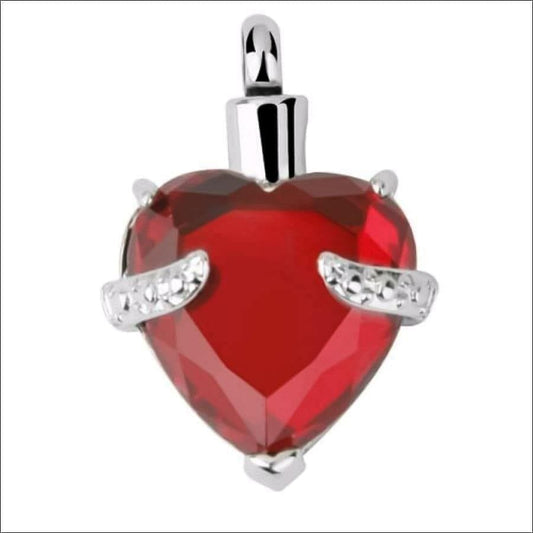 Red Crystal Heart Memorial Urn Necklace - Guiding Lights Boutique
