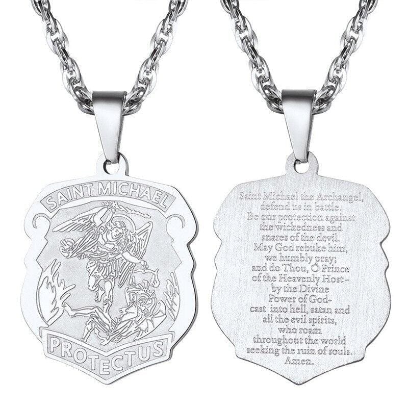Saint Michael Catholic Archangel Shield of Protection Stainless Steel Necklace - Guiding Lights Boutique