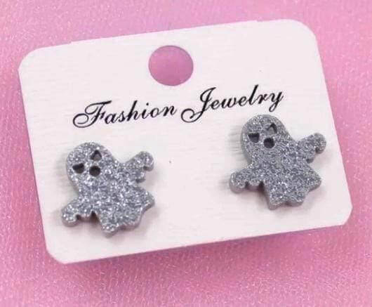Silver Glitter Ghost Earrings Stainless Steel Hypoallergenic Stud Post Earrings Nickel Free - Guiding Lights Boutique
