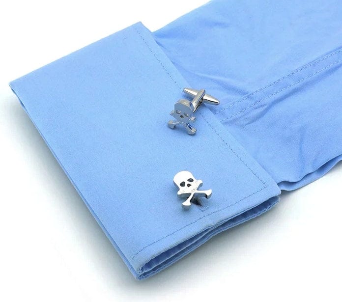 Silver metal skull cross bones shaped cufflinks- Guiding Lights Boutique