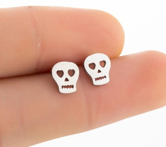  Skull Earrings Stainless Steel No Nickle Hypoallergenic Studs - Guiding Lights Boutique