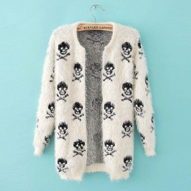  White Open Stitch Skull Cardigan in Black or White Sweater- Guiding Lights Boutique