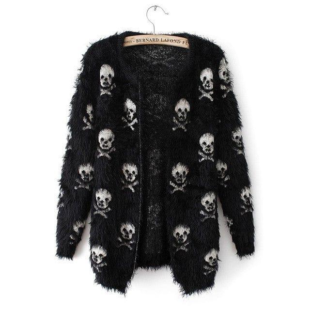 Open Stitch Skull Cardigan in Black or White Cashmere Sweater - Guiding Lights Boutique
