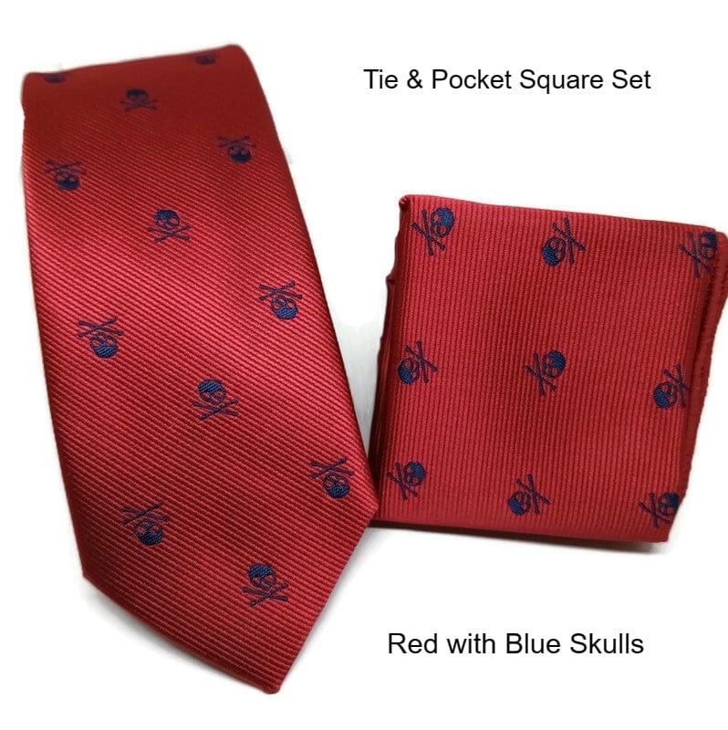 Red and blue Skull Embroidered Silk Necktie Jacquard Woven High Quality - Guiding Lights Boutique