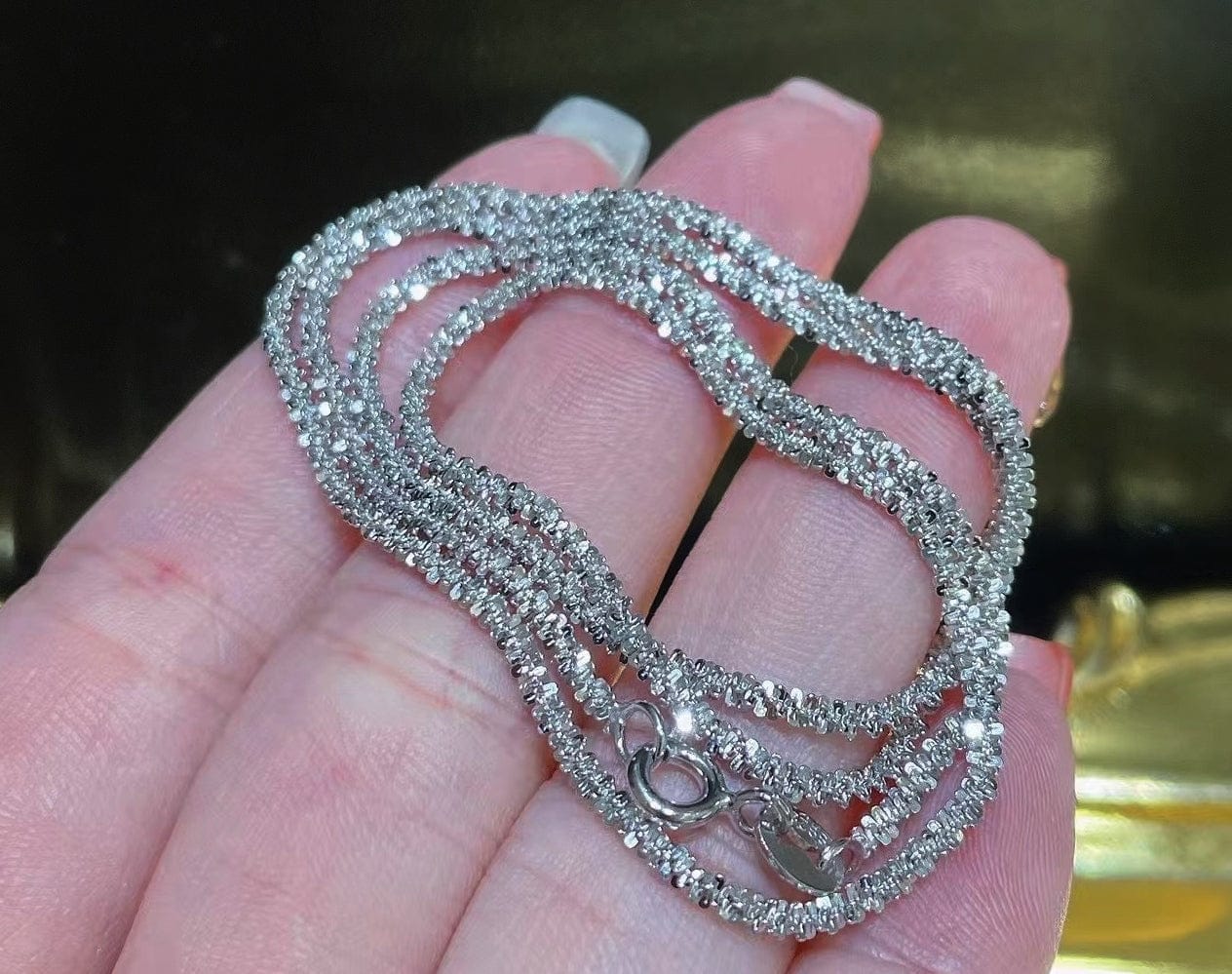 Sparkling Platinum Plated S925 Sterling Silver Clavicle Chain