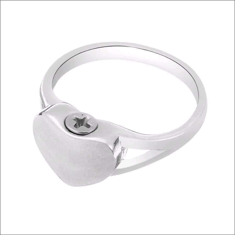 Stainless Steel Memorial Keepsake Simple Heart Cremation Urn Ring - Guiding Lights Boutique