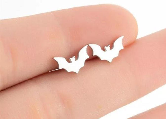 Stainless Steel Small Bat Stud Earrings Nickel Free Hypoallergenic Silver or Black - Guiding Lights Boutique