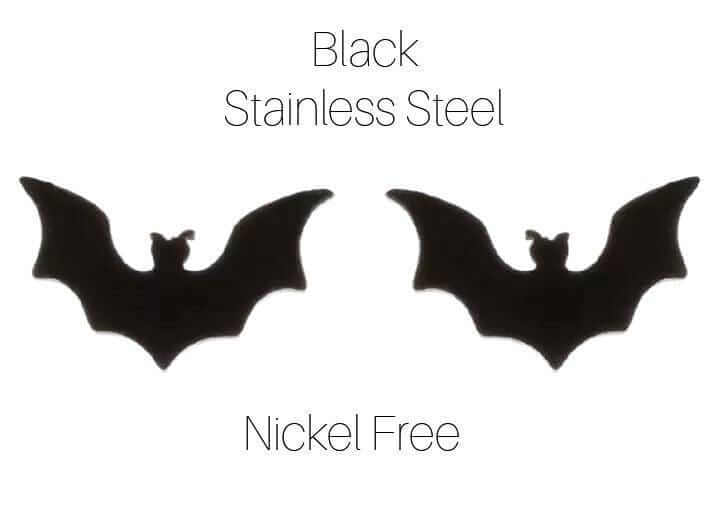 Stainless Steel Small Bat Stud Earrings Nickel Free Hypoallergenic Silver or Black - Guiding Lights Boutique