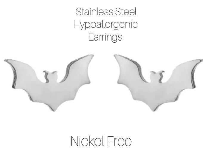 Stainless Steel Small Bat Stud Earrings Nickel Free Hypoallergenic Silver or Black - Guiding Lights Boutique