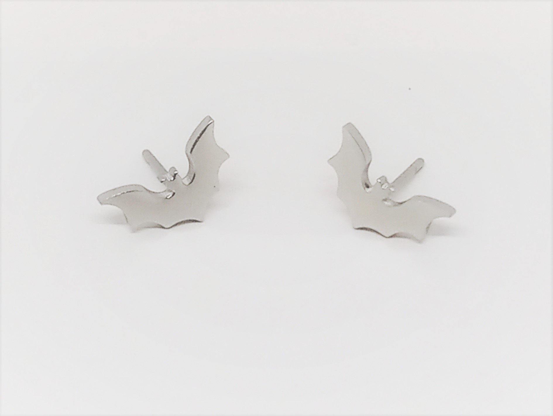 Stainless Steel Small Bat Stud Earrings Nickel Free Hypoallergenic Silver or Black - Guiding Lights Boutique