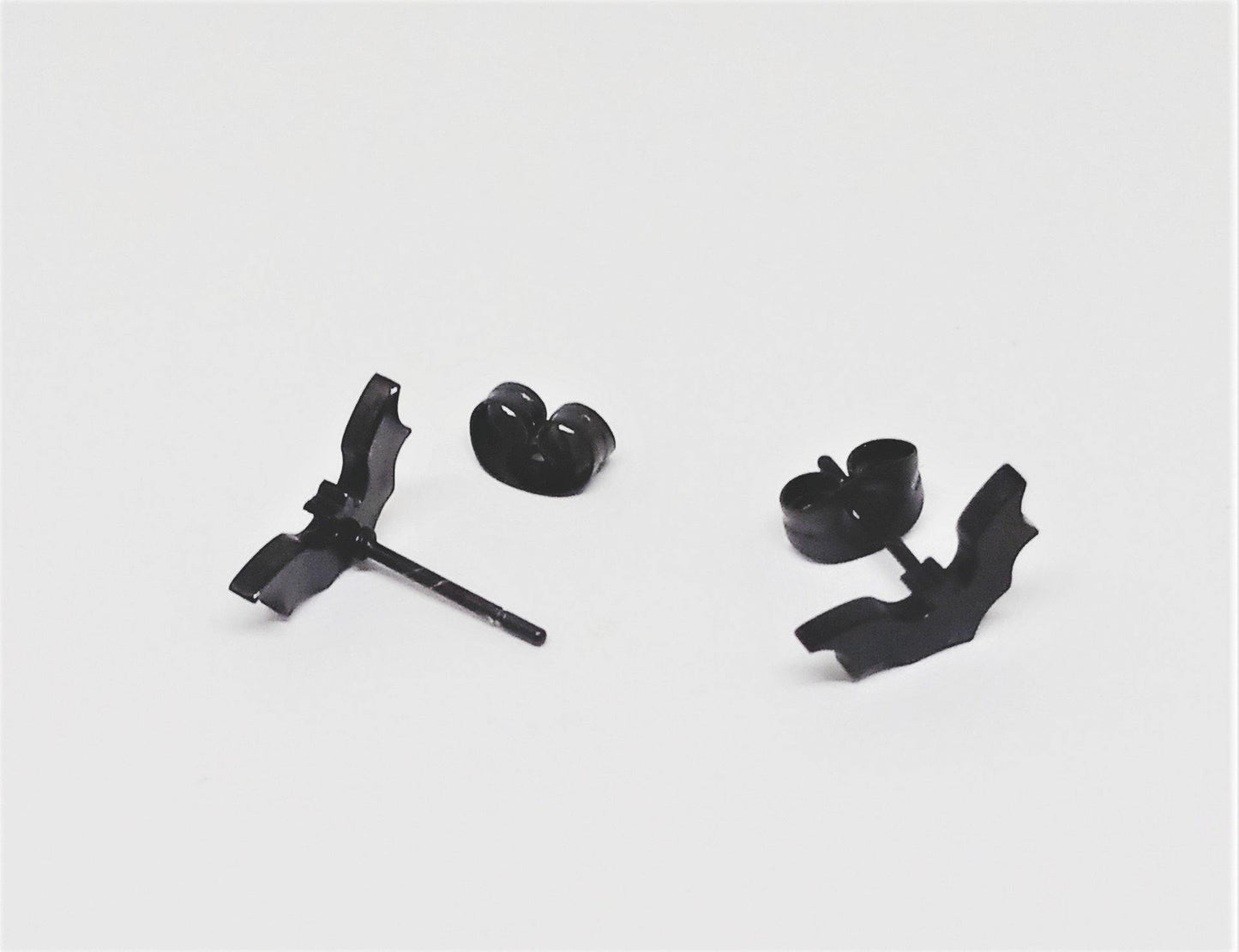 Stainless Steel Small Bat Stud Earrings Nickel Free Hypoallergenic Silver or Black - Guiding Lights Boutique