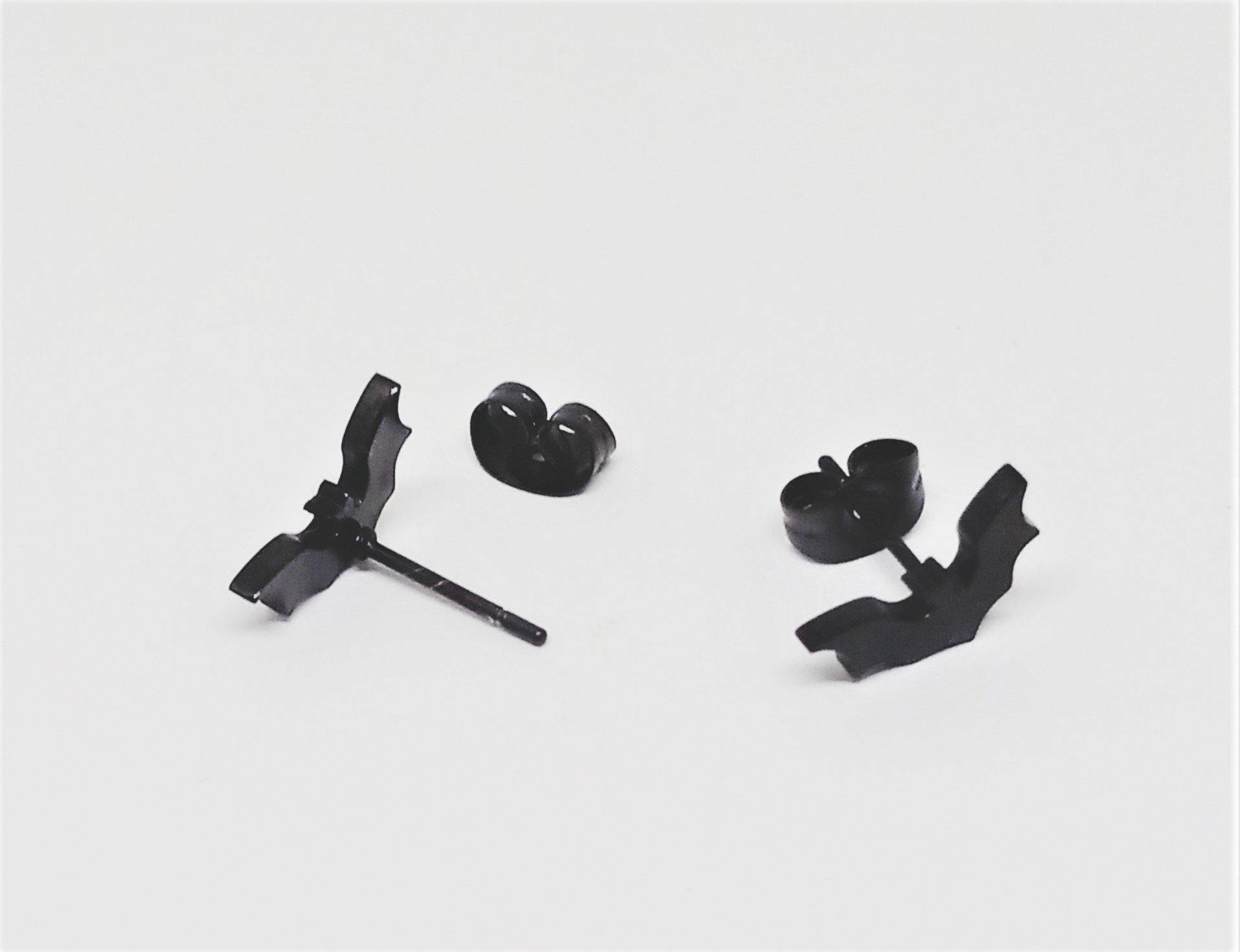Stainless Steel Small Bat Stud Earrings Nickel Free Hypoallergenic Silver or Black - Guiding Lights Boutique