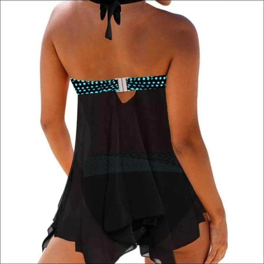Teal & Black Polka Dot & Mesh Swim Dress Swimsuit Bathing suit - Guiding Lights Boutique