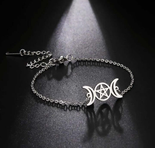 Triple Moon Pentagram Chain Bracelet Celtic Knot Pentacle Bracelet - Guiding Lights Boutique