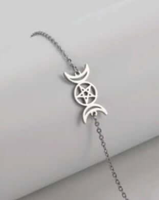 Triple Moon Pentagram Chain Bracelet Celtic Knot Pentacle Bracelet - Guiding Lights Boutique