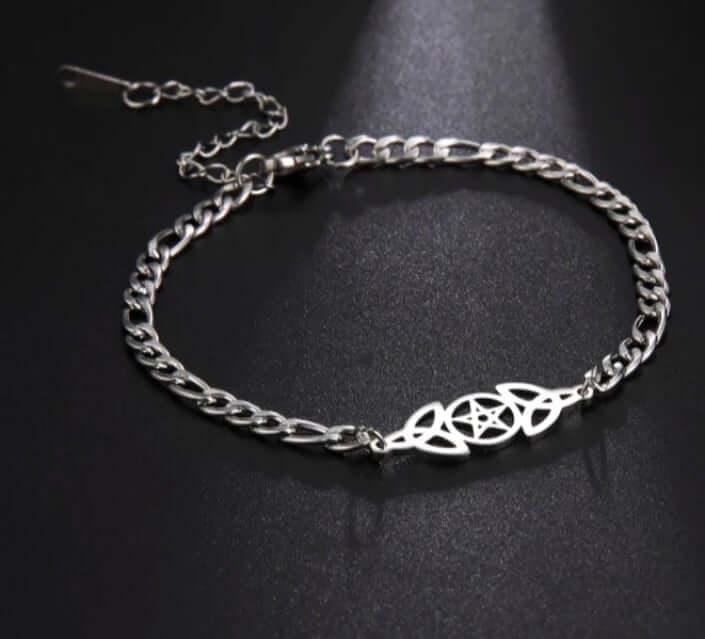 Triple Moon Pentagram Chain Bracelet Celtic Knot Pentacle Bracelet - Guiding Lights Boutique