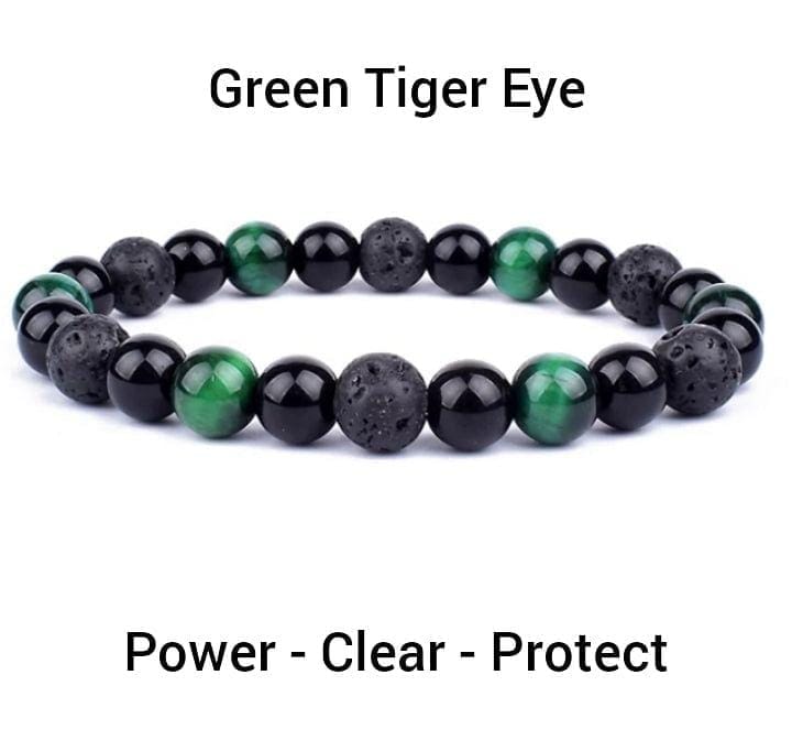 Triple Protection Bracelet Tiger Eye, Lava Stone, Black Obsidian Power-Clear-Protect 6mm beaded 8 inch Bracelet - Guiding Lights Boutique