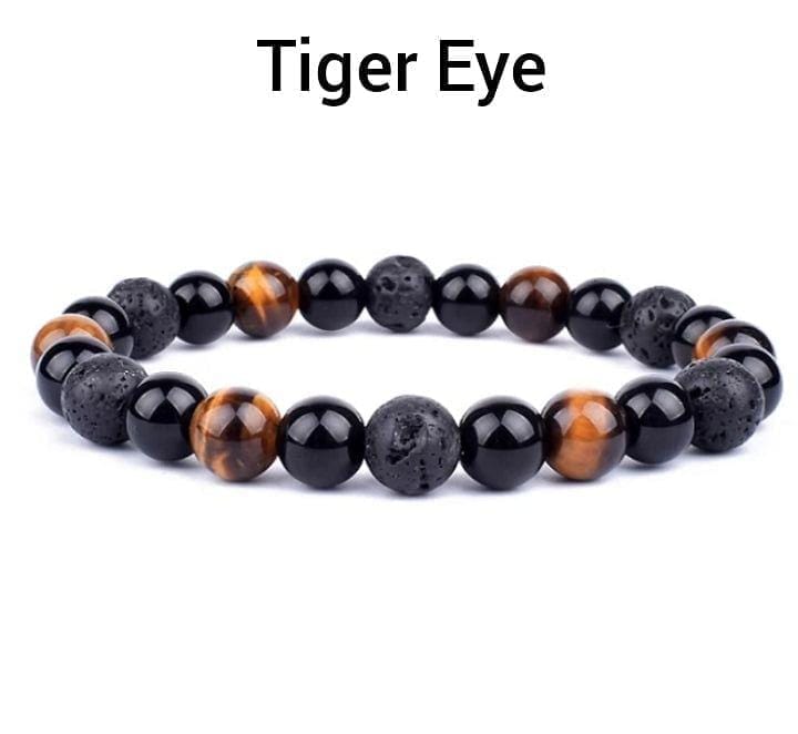 Triple Protection Bracelet Tiger Eye, Lava Stone, Black Obsidian Power-Clear-Protect 6mm beaded 8 inch Bracelet - Guiding Lights Boutique