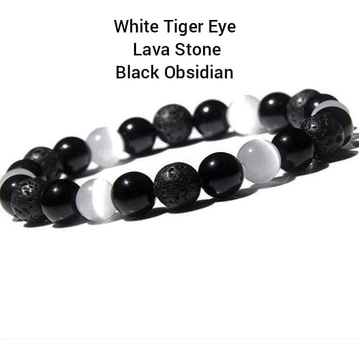 Triple Protection Bracelet Tiger Eye, Lava Stone, Black Obsidian Power-Clear-Protect 6mm beaded 8 inch Bracelet - Guiding Lights Boutique