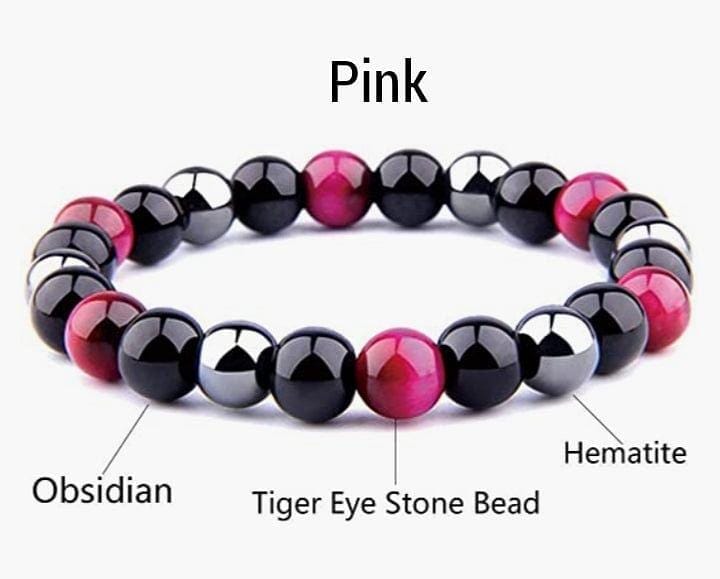 Triple Protection Bracelets 6mm Natural Crystals Tiger Eye, Obsidian, Hematite Power Balance Protect - Guiding Lights Boutique