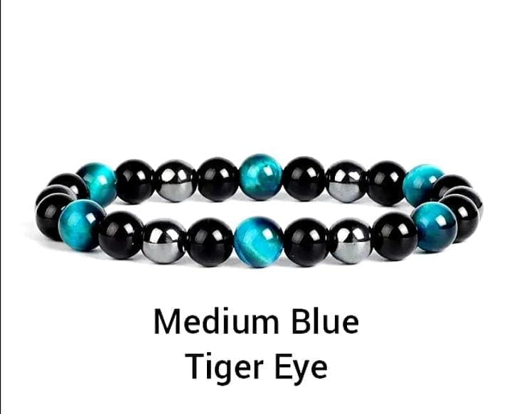 Triple Protection Bracelets 6mm Natural Crystals Tiger Eye, Obsidian, Hematite Power Balance Protect - Guiding Lights Boutique