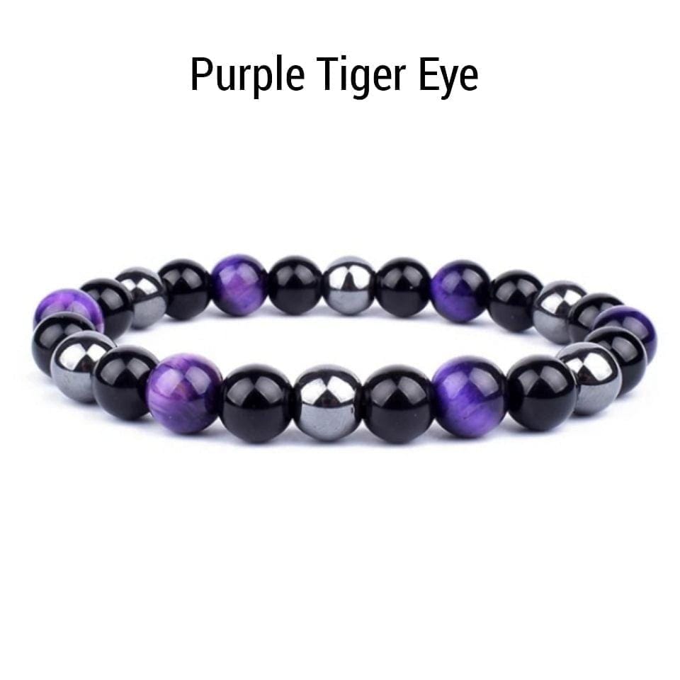 Triple Protection Bracelets 6mm Natural Crystals Tiger Eye, Obsidian, Hematite Power Balance Protect - Guiding Lights Boutique