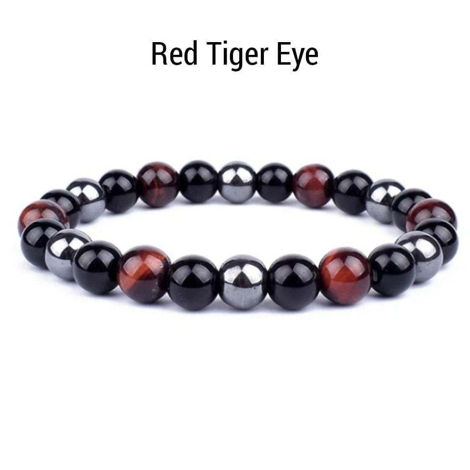 Triple Protection Bracelets 6mm Natural Crystals Tiger Eye, Obsidian, Hematite Power Balance Protect - Guiding Lights Boutique