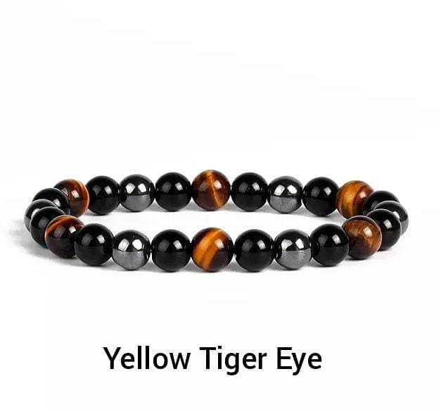 Triple Protection Bracelets 6mm Natural Crystals Tiger Eye, Obsidian, Hematite Power Balance Protect - Guiding Lights Boutique