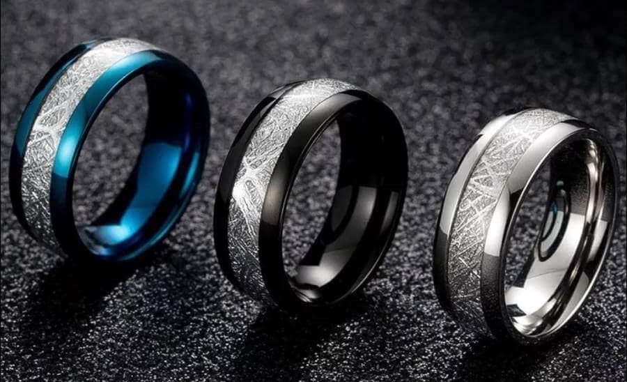 Tungsten Meteorite Pattern Ring in Blue, Black, Silver Tungsten Carbide Ring- Guiding Lights Boutique