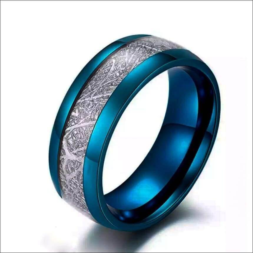 Tungsten Meteorite Ring in Blue, Black, Silver Tungsten Carbide Ring - Guiding Lights Boutique