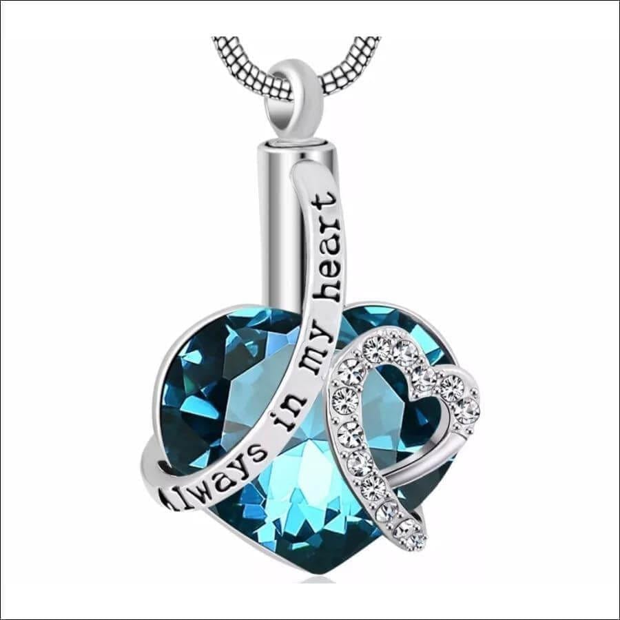 White Gold Plated Teal Heart Memorial Urn Necklace - Guiding Lights Boutique