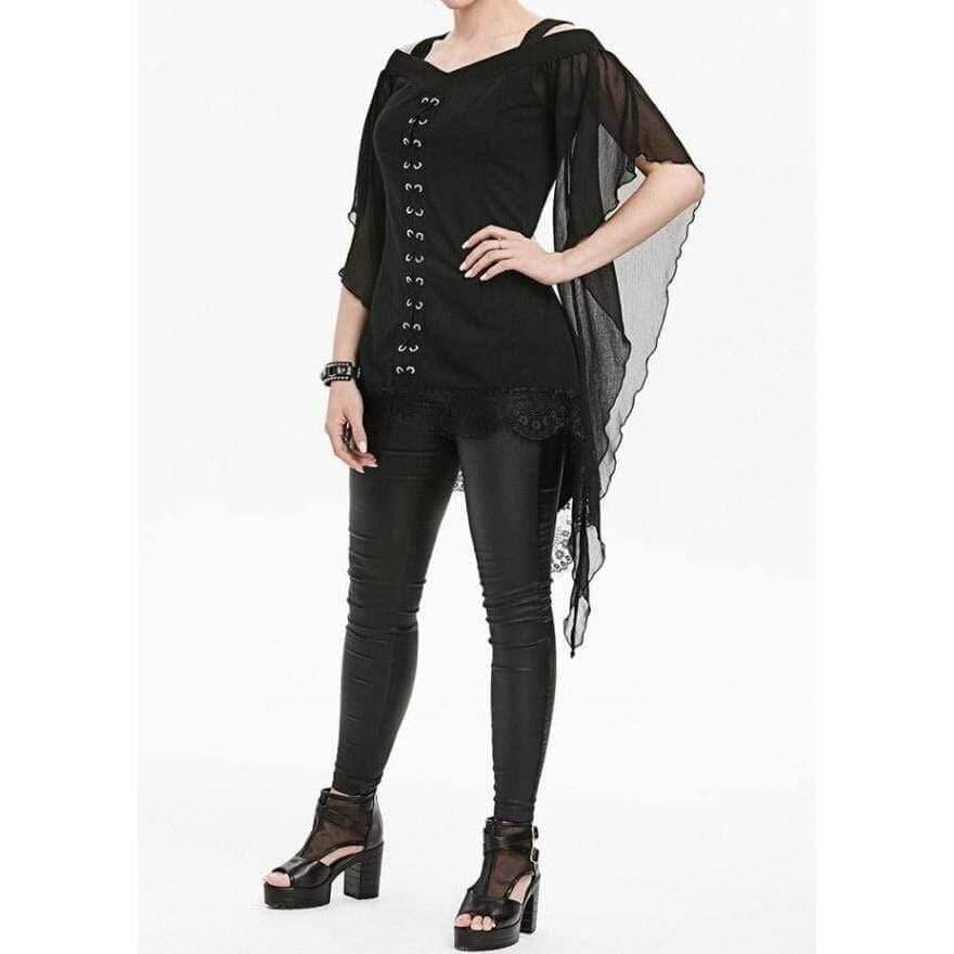 Woman's Black Gothic Butterfly Sleeve Lace Shirt - Guiding Lights Boutique