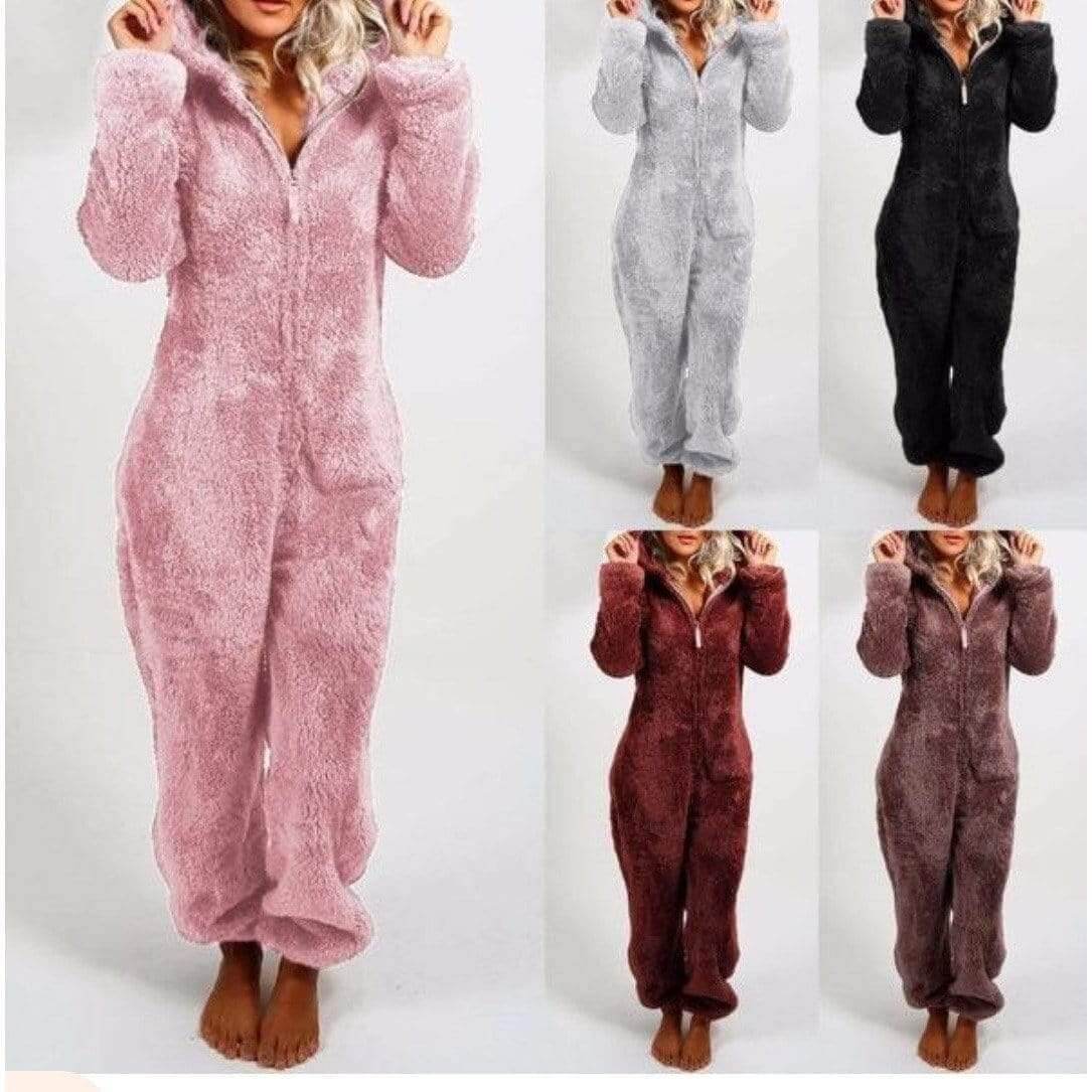 Woman's Soft Onesie Thick Zip Up Hooded Long Sleeve Onesie Pajamas Jumpsuit - Guiding Lights Boutique