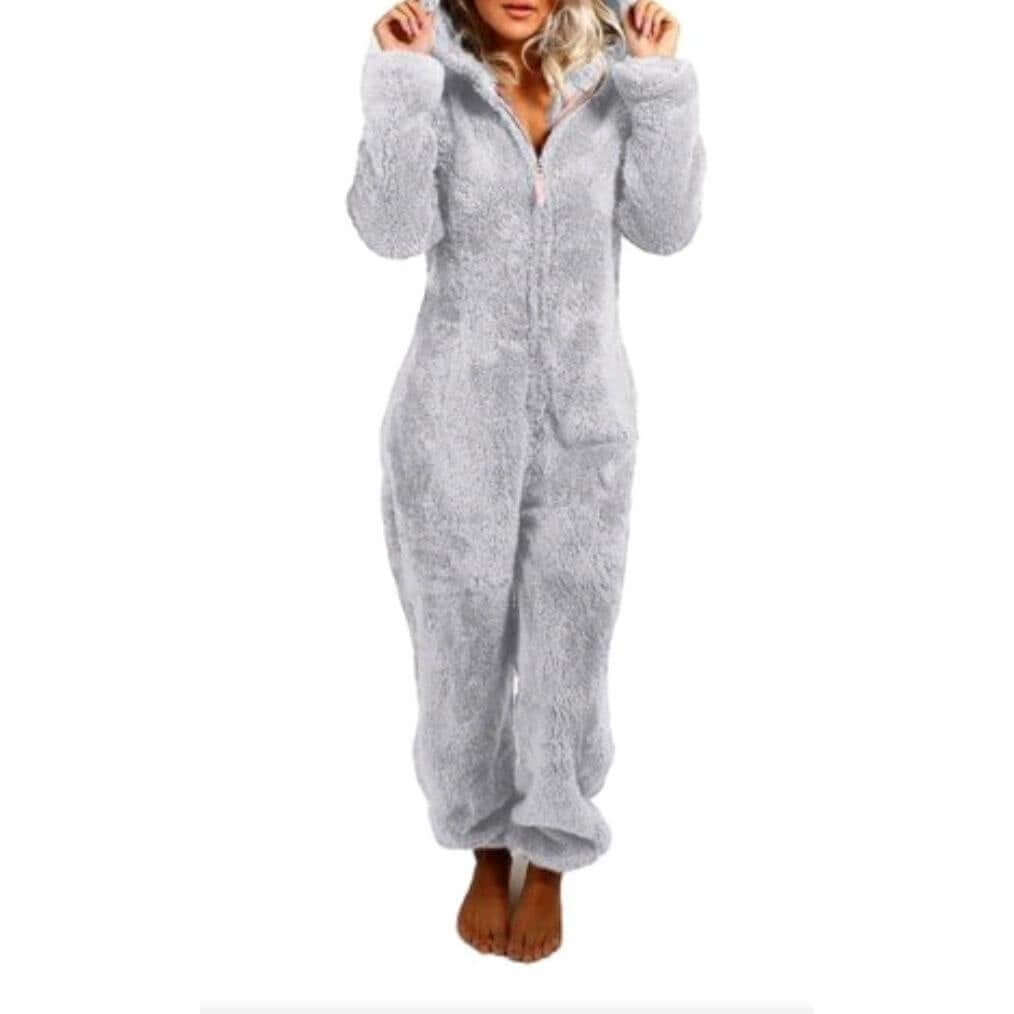 Woman's Soft Onesie Thick Zip Up Hooded Long Sleeve Onesie Pajamas Jumpsuit - Guiding Lights Boutique